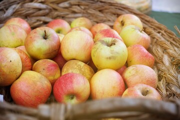 Organic apples on sale in a local market in Italy