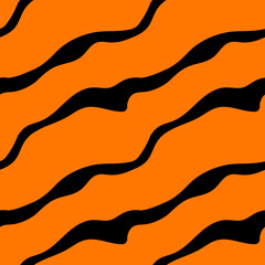 Vector pattern with tiger stripes, black and orange bright pattern. Pattern for fabrics, clothes, posters, gifts, decor.