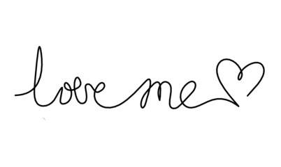 Calligraphic inscription of word "love me" as continuous line drawing on white  background. Vector