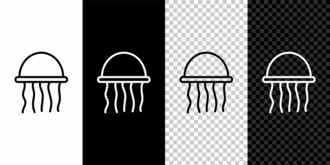Set line Jellyfish icon isolated on black and white background. Vector.