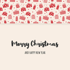 Greeting card with Christmas present boxes and wishes. Vector