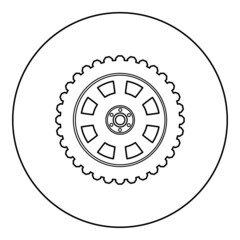 Car wheel Tire icon in circle round black color vector illustration solid outline style image