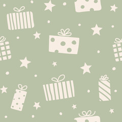 Design of seamless pattern with Christmas present boxes. Vector