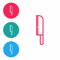 Red line Knife icon isolated on white background. Cutlery symbol. Set icons in circle buttons. Vector