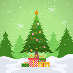 christmas tree background illustration in flat design