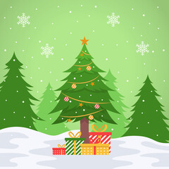 christmas tree background illustration in flat design