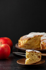 Freshly baked homemade apple tart on a platter