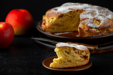 Freshly baked homemade apple tart on a platter