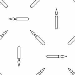 Grey line Medical surgery scalpel tool icon isolated seamless pattern on white background. Medical instrument. Vector Illustration