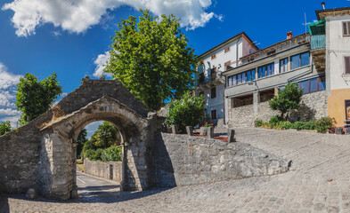 Fototapeta na wymiar Vela Vrata,the large stone gate of old town Buzet