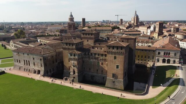 Aerial skyline of Mantua and the medieval castle of Saint George on sunny day, Mantova, Lombardy, Italy