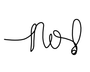 Calligraphic inscription of word "no" as continuous line drawing on white background. Vector