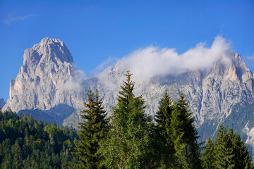 Summer view of the famous Pale di San Martino near San Martino di Castrozza, Italian dolomites