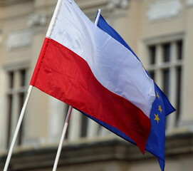 flags of Poland and EU together 