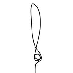 Abstract exclamation mark continuous lines drawing on white background