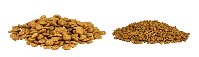 Pet dry food Big and small types of granules of kibble food for cat or dog