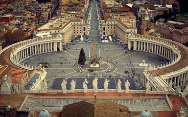 Aerial view on St. Peter's Square during Christmas in Vatican City, Rome, Italy