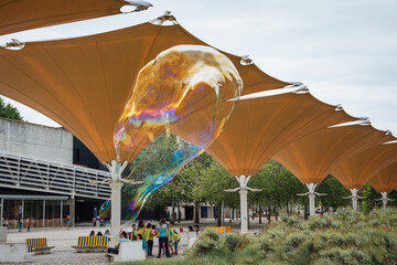 soap bubble in front of the building