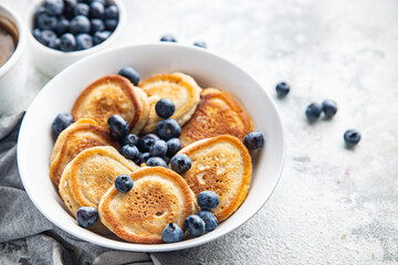 pancake sweet blueberrie berrie fresh breakfast dessert pancakes on the table copy space food background rustic 
