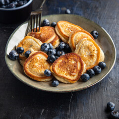 pancake sweet blueberrie berrie fresh breakfast dessert pancakes on the table copy space food background rustic 