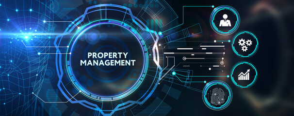 PROPERTY MANAGEMENT inscription, new business concept Business, Technology, Internet and network concept.