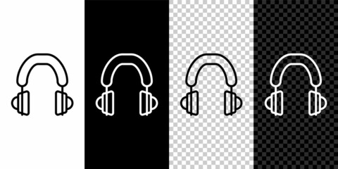 Set line Headphones icon isolated on black and white, transparent background. Earphones. Concept for listening to music, service, communication and operator. Vector