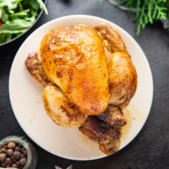 christmas meat poultry chicken or turkey new year table treat chicken coquelet fresh meal on the table copy space food background rustic 