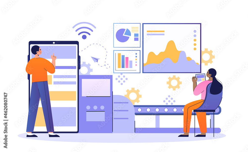 Poster ui automation concept. website design development for smartphones and computers. office work, employ