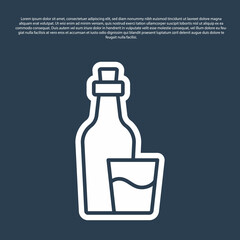 Blue line Soju bottle icon isolated on blue background. Korean rice vodka. Vector