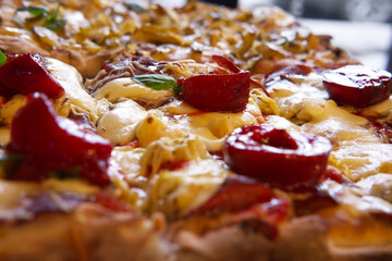 Original delicious pizza with plums