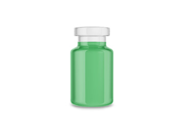 frasco de medicina liquida verde contra el coronavirus en fondo aislado. mockup para promociones