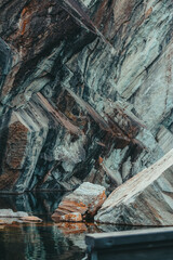 marble rock. Landmark of Russia, marble quarry Ruskeala reserve, Karelia.