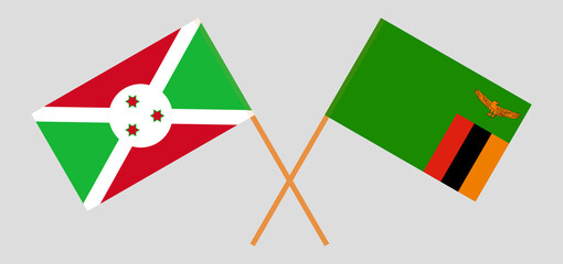 Crossed flags of Burundi and the Republic of Zambia. Official colors. Correct proportion