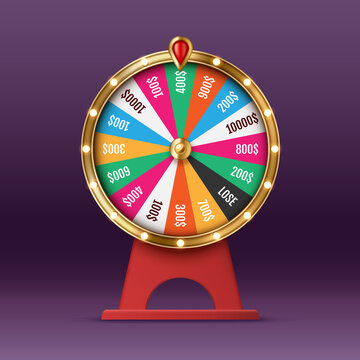 Realistic casino fortune wheel. Spinning rotating roulette, lottery game of online gambling business