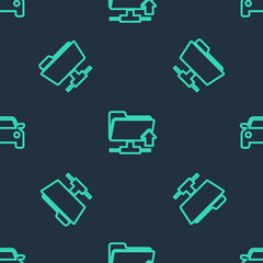 Set line FTP folder upload, and Car on seamless pattern. Vector