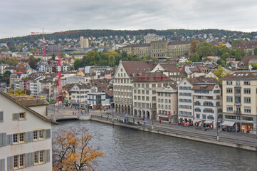 Fototapeta na wymiar Zurich, Old city view by the lake, Switzerland, Europe