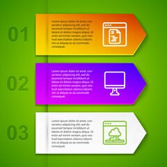 Set line Software, Computer monitor screen and Cloud technology data transfer. Business infographic template. Vector