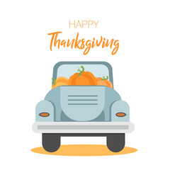 Celebration quote "Happy Thanksgiving" on textured background for postcard, autumn icon, logo or badge. Autumn vector vintage style calligraphy