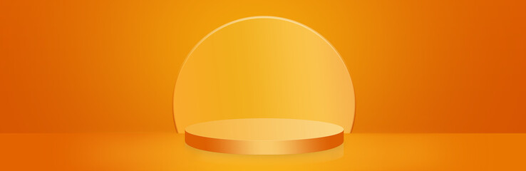 Orange pedestal podium on an orange background. Halloween background.Modern design for your product presentation. Copy space for text.Banner.3D-rendering