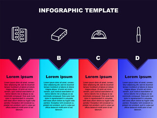 Set line Toe separator for pedicure, Nail file, Manicure lamp and . Business infographic template. Vector