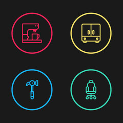Set line Hammer, Office chair, Wardrobe and Coffee machine icon. Vector