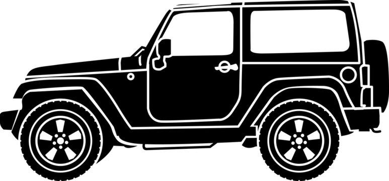 Jeep. Vector isolated flat monochrome image. Image for the logo.