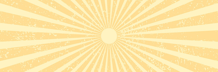 Vector background in comic book style with rays and grunge texture. Retro pop art design. Long horizontal banner.