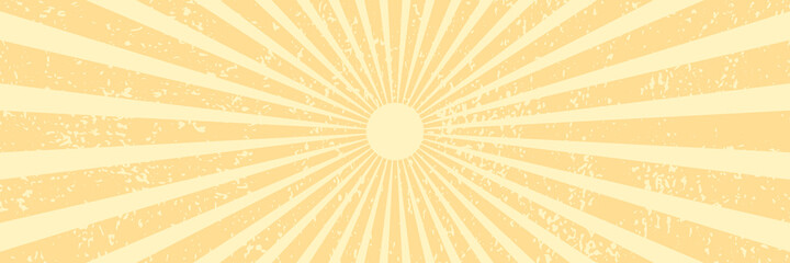 Fototapeta premium Vector background in comic book style with rays and grunge texture. Retro pop art design. Long horizontal banner.
