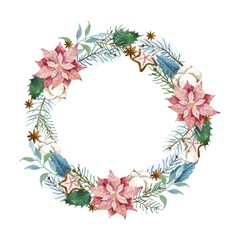 watercolor christmas wreath template vector design illustration