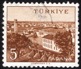 Obraz premium Republic of Turkey postage stamp. Republic of Turkey historical stamp. A postage stamp printed in Republic of Turkey.