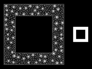 Bright mesh vector empty square with glow effect. White mesh, bright spots on a black background with empty square icon. Mesh and glowing elements are placed on different layers.