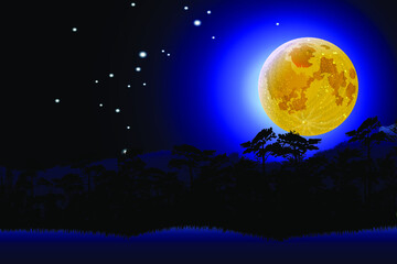 Fototapeta na wymiar Full moon over the dark forest, beautiful background vector