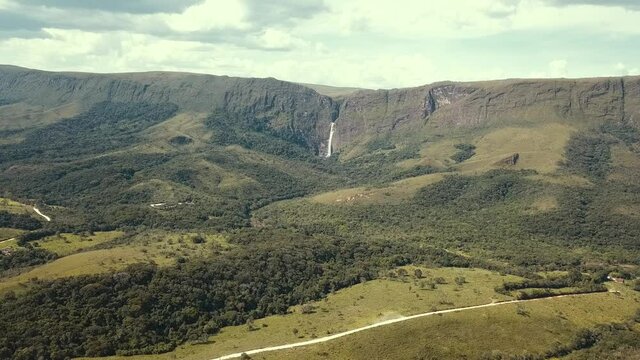 Relaxing aerial view of a waterfall in the interior of Brazil.
Casca D'anta waterfall in Serra da Canastra.