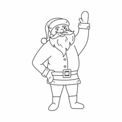Obraz premium Santa waving hand. The Symbol Of Christmas. Vector Illustration line art; Black and White, Isolated. Coloring page